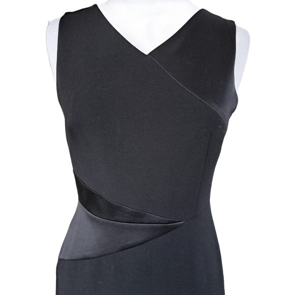 White House Black Market Asymmetric Black Sheath Dress Size 4 Satin Crepe - Picture 6 of 10